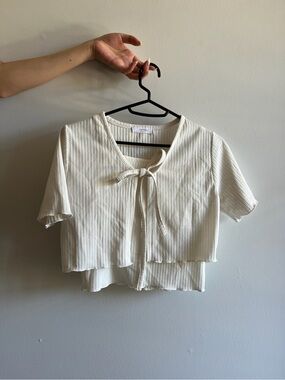Ribbed Tank top and cardigan set- off white colour